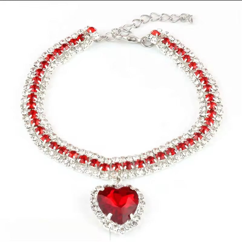Pet Rhinestone Heart Necklace