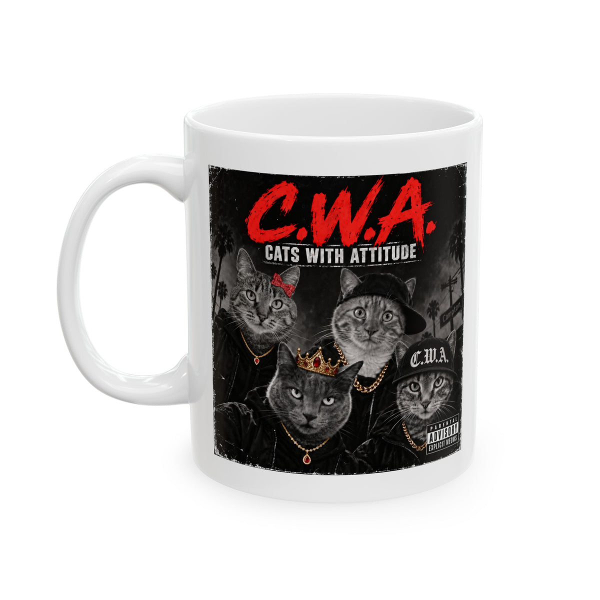 C.W.A "Cats With Attitude" — White Coffee Mug 11oz