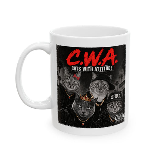 C.W.A "Cats With Attitude" — White Coffee Mug 11oz