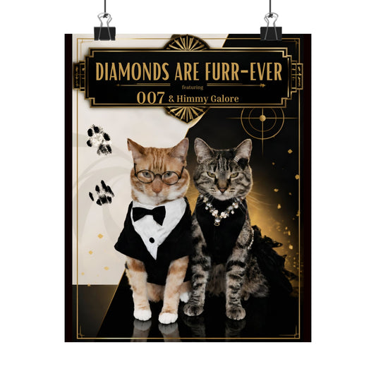 (Downloadable version) Diamonds Are Furr-Ever Cat Poster — Retro Glamour Pet Print