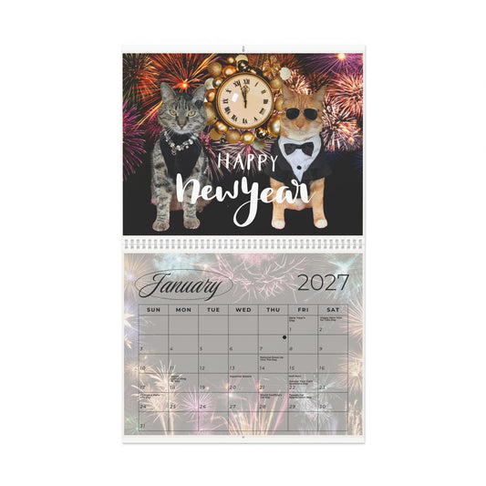 (Downloadable) 2027 Cat Wall Calendar — 'A Year of Growth & Purr-pose' Cute Cat Art Monthly Calendar
