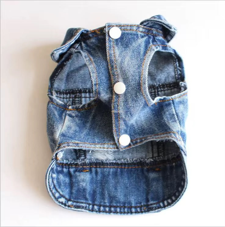 Denim cat vest with buttons on a white background