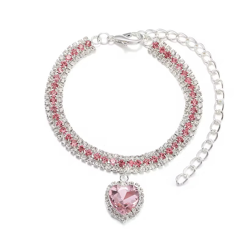 Pet Rhinestone Heart Necklace
