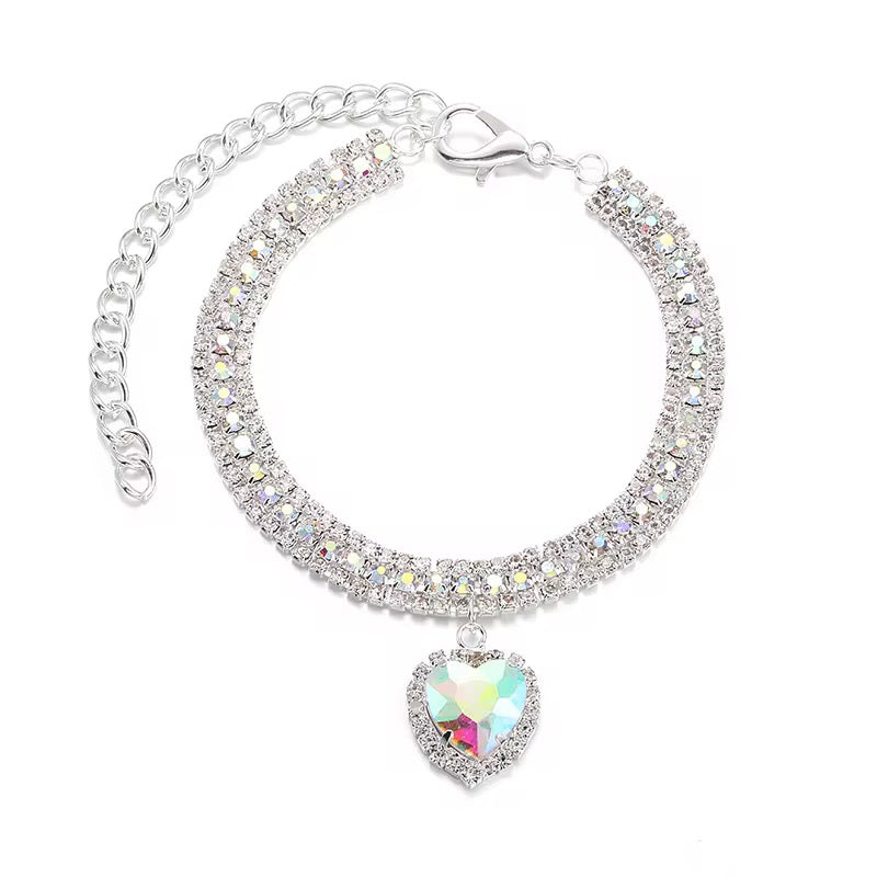Pet Rhinestone Heart Necklace